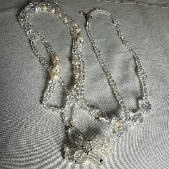 Gorgeous long Aurora Borealis crystal pearl necklace 925 - Picture 3 of 6